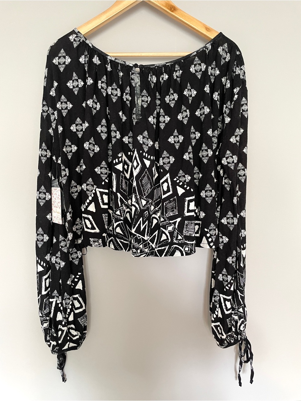 Free People Black and White Printed Long-Sleeve Flowy Blouse - Picture 3 of 9